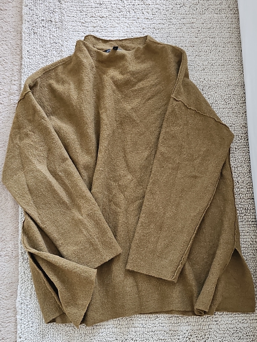 Eileen Fisher 100% Boiled Wool Funnel Neck Sweater Top Large